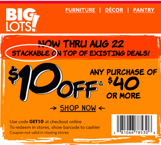 Stack coupons at Big Lots