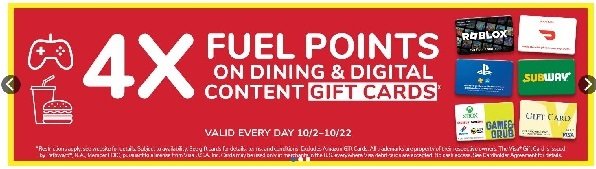 Kroger gift cards 4x fuel points