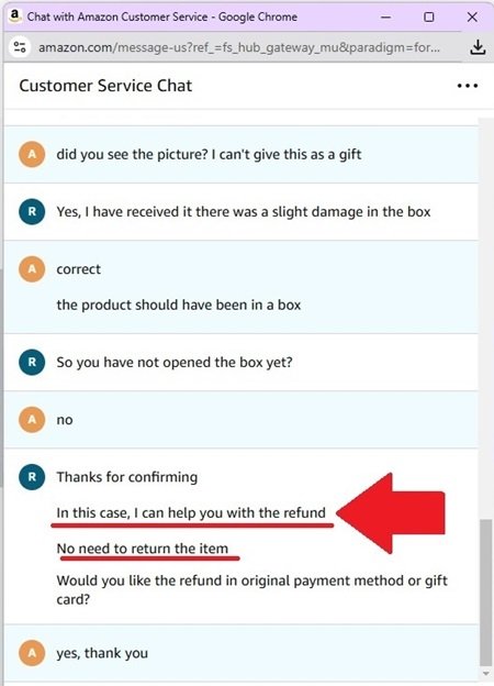 Live chat with Amazon about damaged box