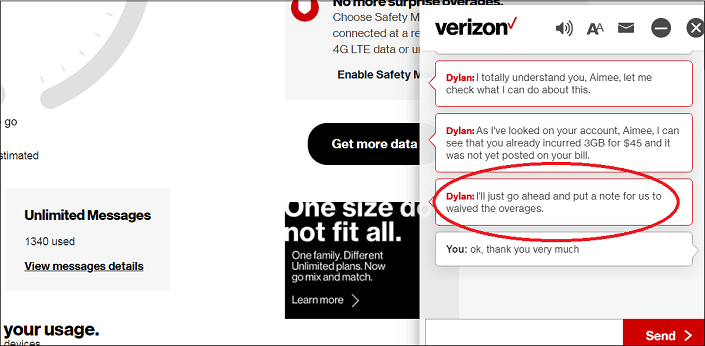 Verizon Over Data Charge