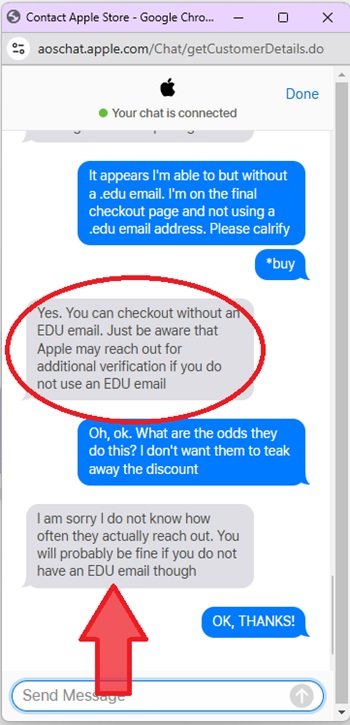 Apple live chat about their Student Discount