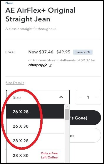 Hard to Find Sizes on AE Website