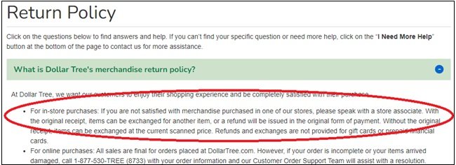 Dollar Tree confusing return policy