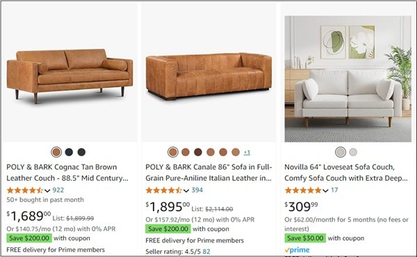 Article couches on Amazon