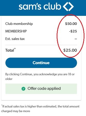 Sam's Club membership for 50% off